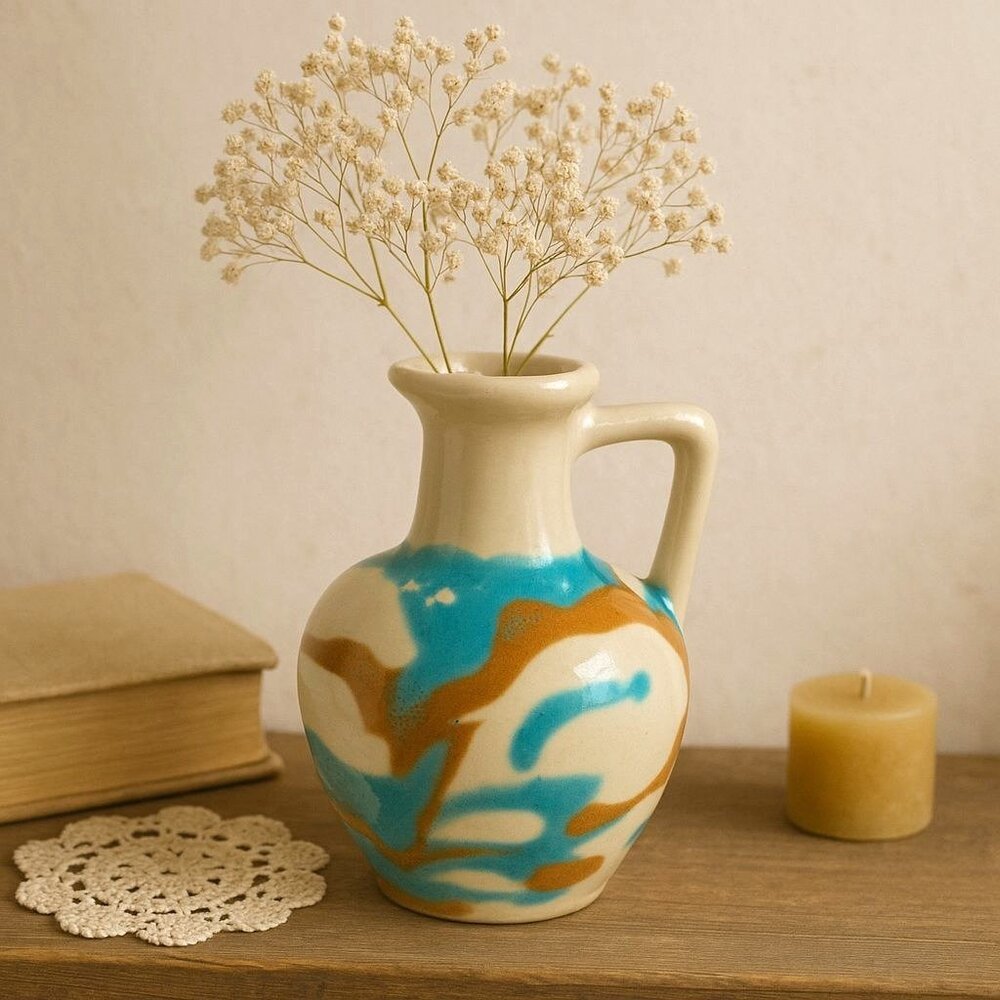 Vintage Art Pottery Pitcher Vase Glaze Cottagecore Rustic Shelf Decor Pottery